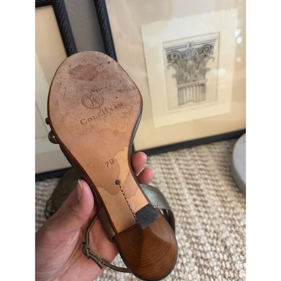 Womens COLE HAAN Green Leather Slides Slingback Heels Sandals Size 7 B - Picture 7 of 7